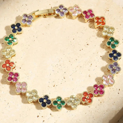 Kawaii Colorful Floral Zircon Bracelets 🌸✨ | ZAKOL's Playful Party Jewelry for Women 🎉