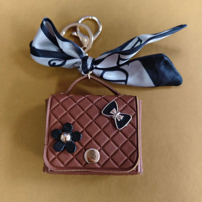 Korean Floral Bow Earphone Storage Keychain Bag Charm Leather Coin Purse 💖👜