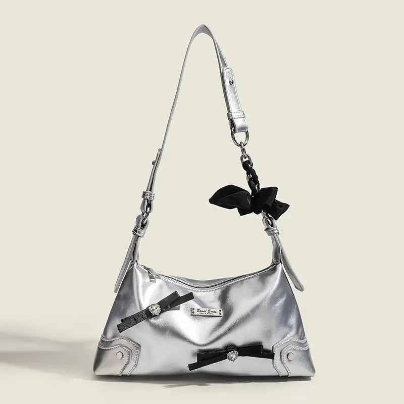 Kawaii Bow & Chain Y2K One Shoulder Bag 👜✨ - Spliced Style for Sweet Spicy Girls! 🎀