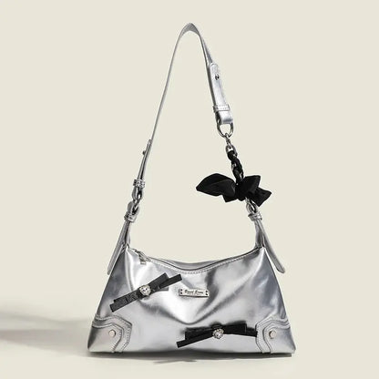 Kawaii Bow & Chain Y2K One Shoulder Bag 👜✨ - Spliced Style for Sweet Spicy Girls! 🎀