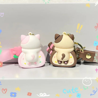 Cute Cat Keychain Charm PVC Cake Roll Key Ring For Bags And Gifts 🐱🍰🎀