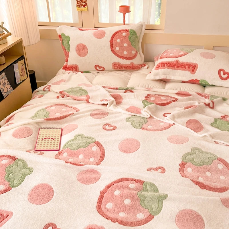 Cute Strawberry Dreams 🍓✨ Cozy Flannel Blanket for Kids - Perfect for Cuddles & Adventures! 🌟🛋️ - Pixie Quill