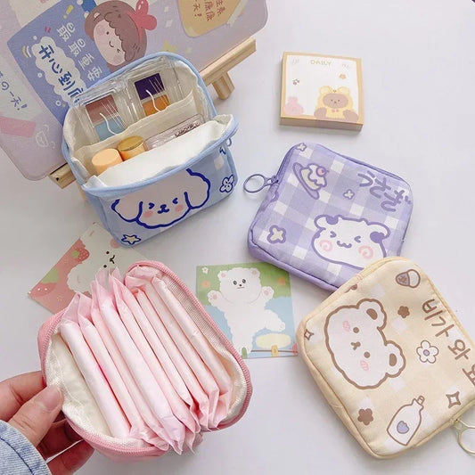 Kawaii Bear Storage Bag 🐻✨ | Large Capacity Sanitary Napkin & Coin Organizer Bag 🌸💖