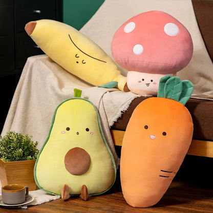 🍌 Plushy Fruit Friends: Adorable Avocado, Banana & Mushroom Pillows! 🌟🥕