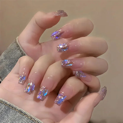 Kawaii 24pcs Pink Butterfly Press-On Nails 🦋💖 | Jelly Gel False Nail Tips for Lovely Girls 🌸✨ with Easy Application Tools