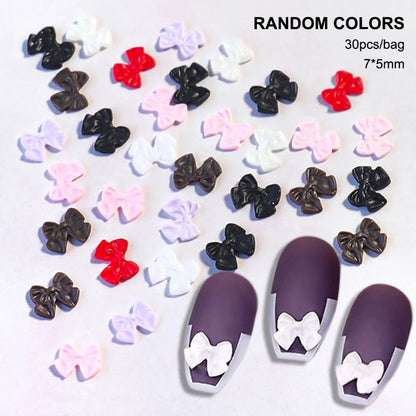 Cute Kawaii 3D Bear Bow Nail Art Charms ✨🎀 - 30pcs Macaron Matte Resin Decorations for DIY Nail Designs! 💅🐻