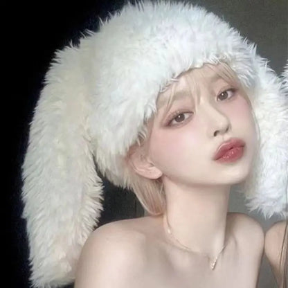 Whimsical Rabbit Ears Plush Hat Winter Warmth Ear Protection Women Beanie 🐰