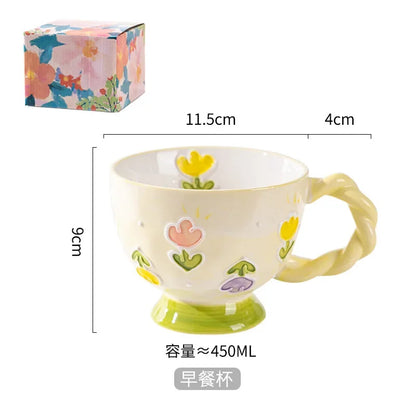 Charming Kawaii 450ml Hand-Painted Ceramic Mug ☕️✨ Cute Breakfast Oatmeal Cup for Joyful Mornings! 🎉
