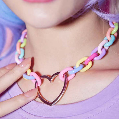 Kawaii Rainbow Heart Pendant Necklace 🌈💖 | Trendy Harajuku Y2K Fashion Jewelry for Women ✨