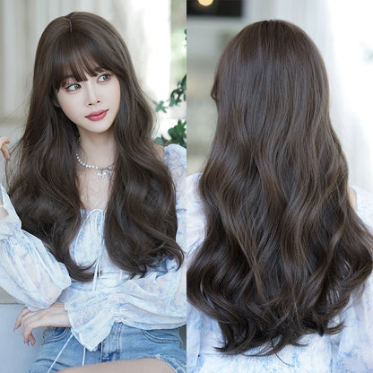 Kawaii Dreamy Sakura Pink Wavy Wig 🌸✨ | High-Density Curly Hair with Bangs for Sweet Girls 💖🎀