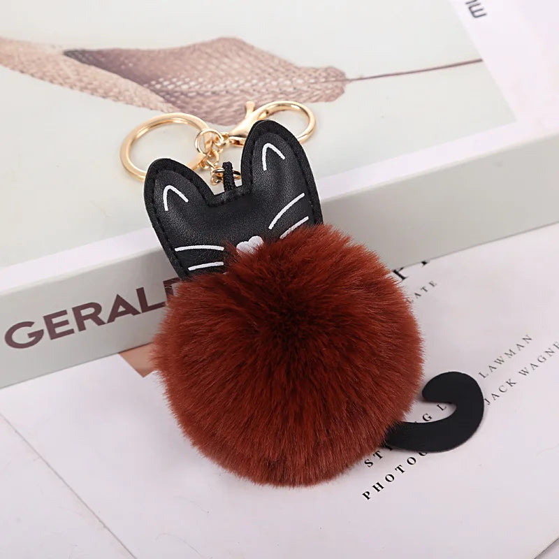 Kawaii Cat Pompom Keychain 🐾✨ Adorable Fur Ball Tail Accessory for Bags & Keys 💖 Perfect Gift for Cat Lovers!