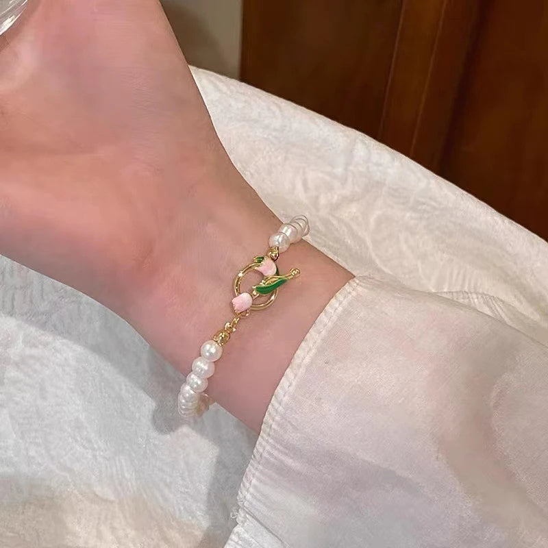 Charming Kawaii Tulip Pearl Bracelet 🌸✨ | Sweet & Elegant Jewelry for Women 🎀💕