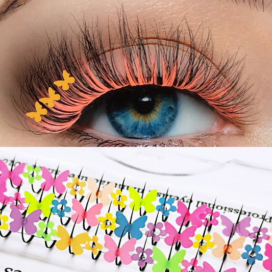 Whimsical Butterfly Glitter Lashes 🦋✨ - Colorful & Fluorescent Individual Extensions for Magical Makeup! 🌈💖