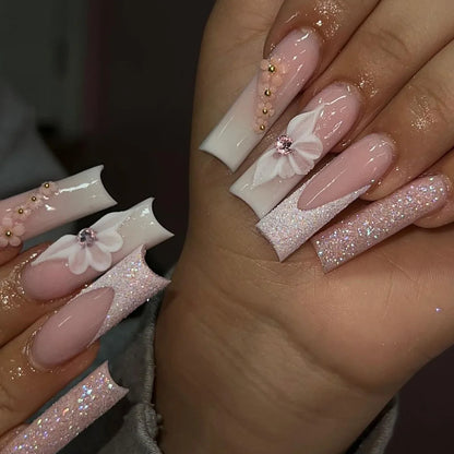 Kawaii Pink Bow Ballet Coffin Press-On Nails 🎀✨ - 24 Pcs Full Cover Magic!