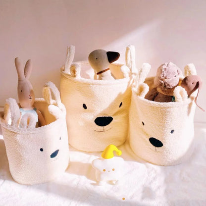 Kawaii Bear Head Embroidered Soft Storage Basket 🐻✨ | Personalized Toy & Snack Organizer | Cute Clothes & Laundry Basket 🌟