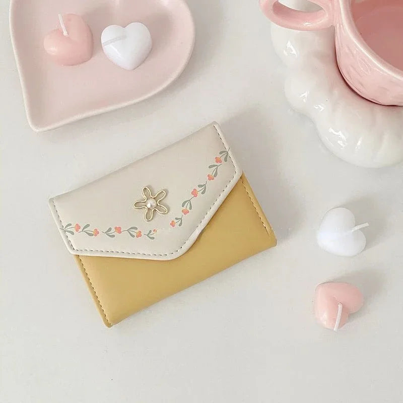 Kawaii Floral Coin Purse 🌸✨ Cute PU Leather Wallet for Women 👜💕