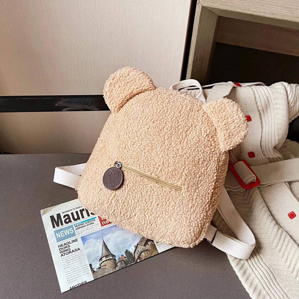 🐻 Cute Bear Ears Plush Backpack 🎒✨ - Pixie Quill