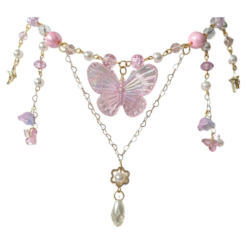 Kawaii Beaded Butterfly Charm Necklace 🌸✨ | Adjustable Trendy Pendant for Women 🦋💖