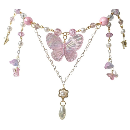Kawaii Beaded Butterfly Charm Necklace 🌸✨ | Adjustable Trendy Pendant for Women 🦋💖