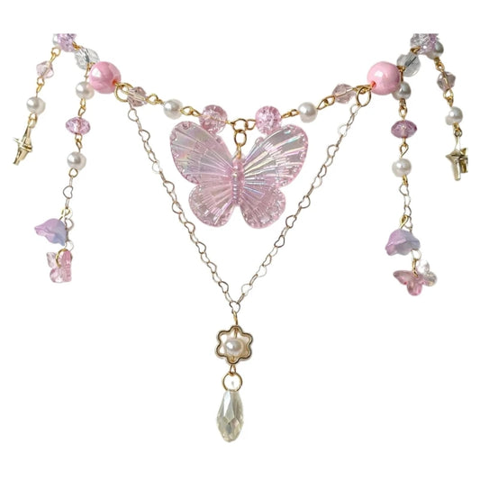 Kawaii Beaded Butterfly Charm Necklace 🌸✨ | Adjustable Trendy Pendant for Women 🦋💖
