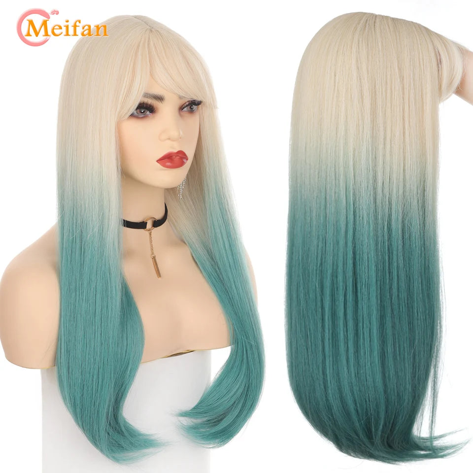 Kawaii Ombre Pink & Blonde Long Straight Wig 🎀✨ - Cute Lolita Cosplay Hair for Parties & Halloween! 🌸🖤