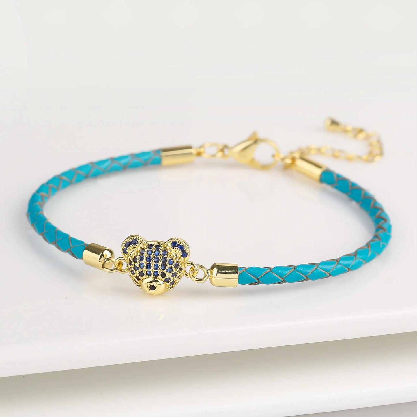 🐻✨ Adorable Bear Zirconia Charm Bracelet - 6 Color Adjustable Leather Rope for Everyone! 🎉🎈