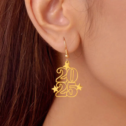 Kawaii 2025 Heart & Star Earrings ✨💖 Trendy Digital Symbols for New Year Celebrations! 🎉👂