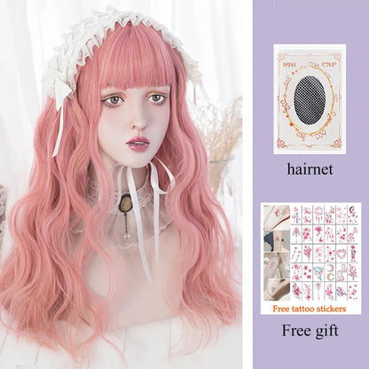 Kawaii Long Black & Red Wavy Wig 💖✨ - Cosplay & Daily Use with Bangs 🎀 | Harajuku Style!