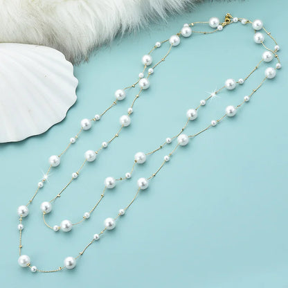 Pink Double Layer Pearl Necklace for Women Sweater Chain Long Statement 💗✨