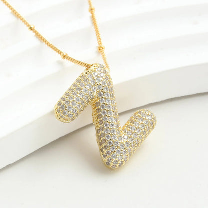 Kawaii Gold Plated Balloon Letter Necklace 🎈✨ | Chunky Initial Pendant Jewelry for Trendy Women 👩‍🎤💖