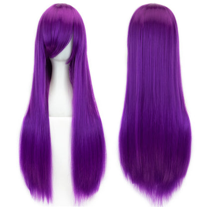 Enchanted White Purple 80cm Long Cosplay Wig for Women Synthetic Hair Straight Party Glam ✨💜