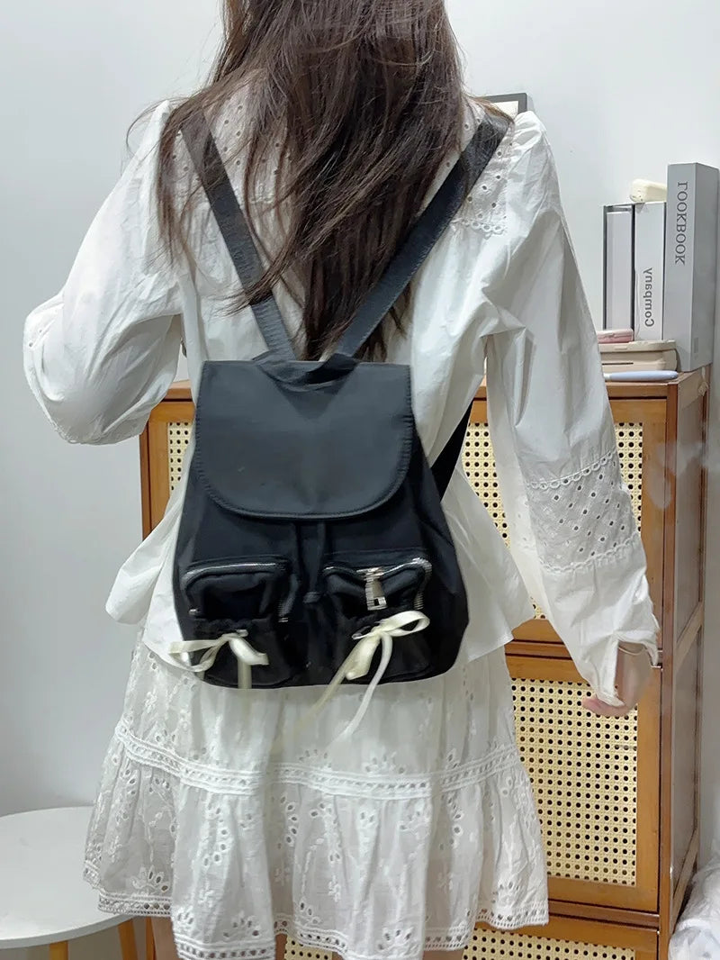 Kawaii Bow Backpack 🎀 | 2024 Trendy Nylon Girls' Backpack for Light Travels 🌟 | Casual Commuter Style ✨