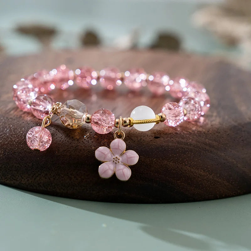 🌸 Adorable Cherry Blossom Beaded Bracelet 🌸 | Sweet Pink Flower Charm | Perfect Gift for Girls 🎁✨