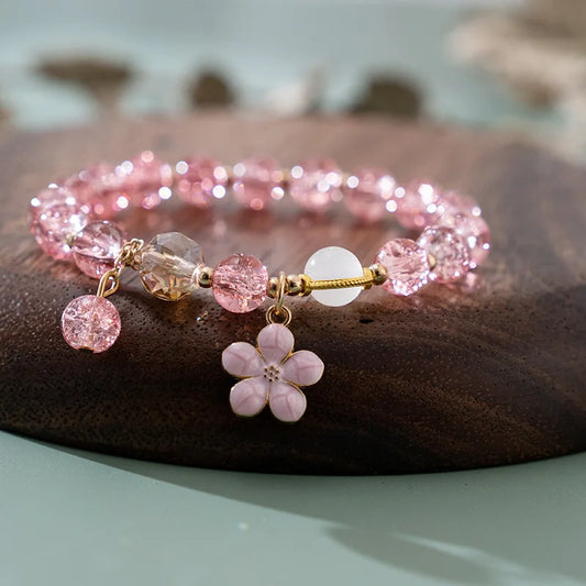 🌸 Adorable Cherry Blossom Beaded Bracelet 🌸 | Sweet Pink Flower Charm | Perfect Gift for Girls 🎁✨