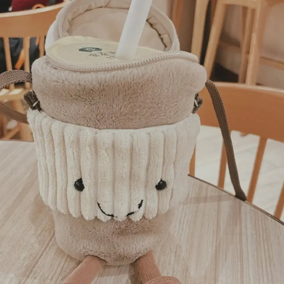 Kawaii Bear Plush Crossbody Bag ☕️🐻 | Cute Coffee & Milk Tea Toy Holder for Kids & Adults!