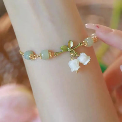 🌸 Charming Orchid & Cherry Beaded Bracelet 🌟 Kawaii Hand Ring for Girls 💖 Trendy Jewelry Accessory
