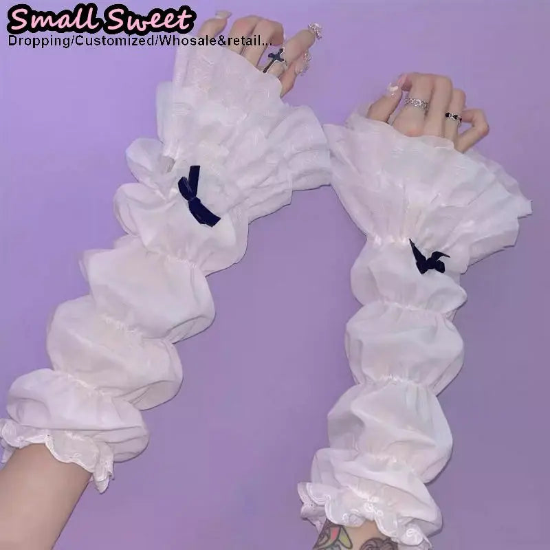 Gothic Lolita Half Finger Arm Warmers With Lace Cuff Gloves For Women 🖤🧶