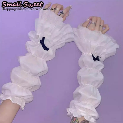 Gothic Lolita Half Finger Arm Warmers With Lace Cuff Gloves For Women 🖤🧶