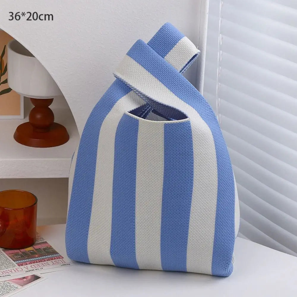 Kawaii Knitted Stripe Wrist Bag 🌈✨ | Adorable Large-Capacity Tote for Trendy Shopping 👜💕