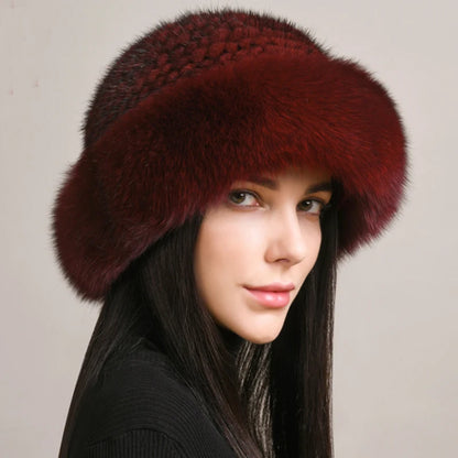 Kawaii Handmade Knitted Mink & Fox Fur Beanie 🎀✨ | Luxury Winter Hat for Stylish Women 🧣❄️