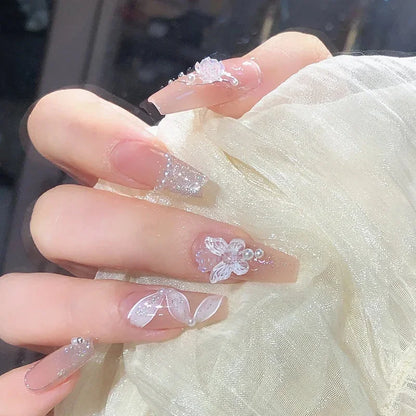 Kawaii 24pcs Pink Butterfly Press-On Nails 🦋💖 | Jelly Gel False Nail Tips for Lovely Girls 🌸✨ with Easy Application Tools