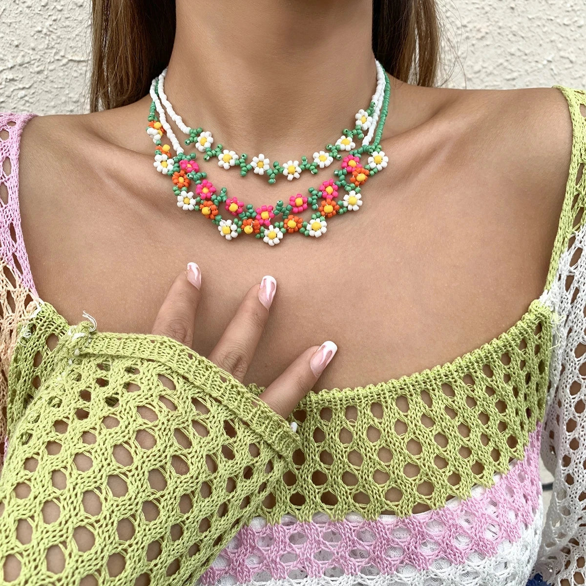 🌈 Boho Chic Rainbow Seed Beads Choker 🌸 Kawaii Floral Necklace for Women ✨ Trendy Korean Fashion Jewelry