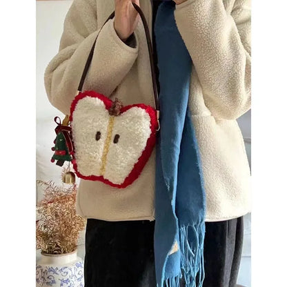 Plush Lamb Wool Apple Handbag Crossbody For Women Christmas Cute Bag 🍎🐑🎄