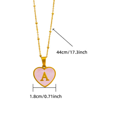 Pink Round Shell 26 Letter Alphabet Pendant Necklace Stainless Steel Charm 💗🪸