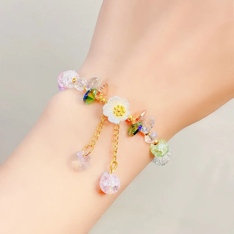Kawaii Shell Flower Crystal Charm Bracelet 🌸✨
