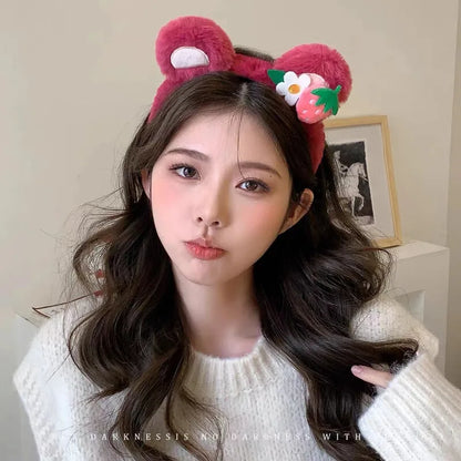 Kawaii Strawberry Bear Plush Hairband 🎀✨ Cute Face Wash Headband for Women & Girls! 🍓💖