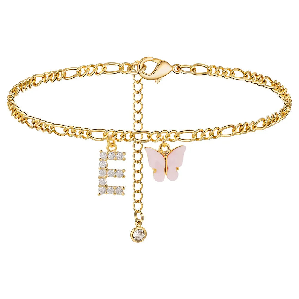 Kawaii Butterfly Initial A-Z Anklets 🌈✨ Waterproof Leg Chains for Trendy Girls | Cute Jewelry Gift for Parties 🦋💖