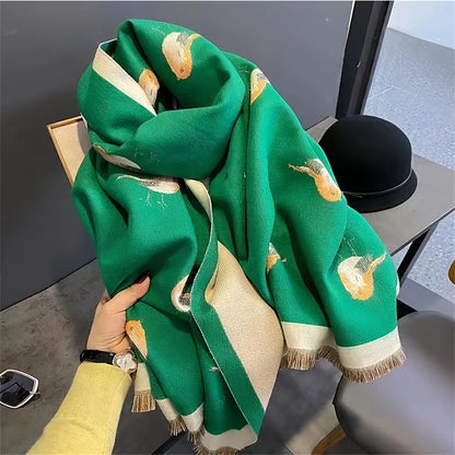 Cozy Bird Pattern Shawl For Women Warm Thick Winter Scarf 🧣🐦❄️
