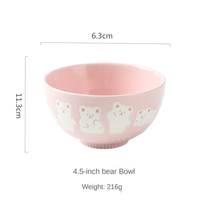 Adorable Pink Bear Embossed Ceramic Snack Bowl 🐻🍚✨