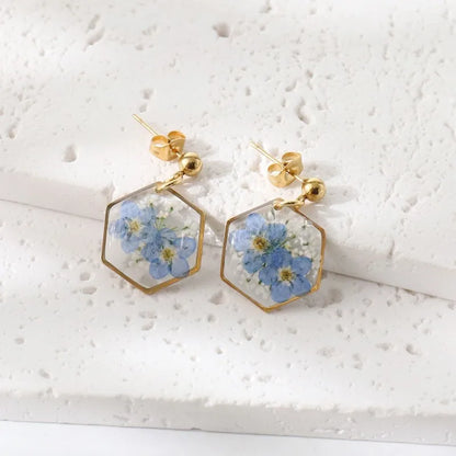 Elegant Pressed Flower Earrings For Women Natural Blue Floral Drop Earrings Handmake Epoxy Resin Plant Earring Jewelry Wholesale